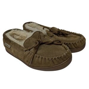 BEARPAW Mens Size 9 Moc II Hickory Suede Upper Sheepskin Lining Footbed Slippers